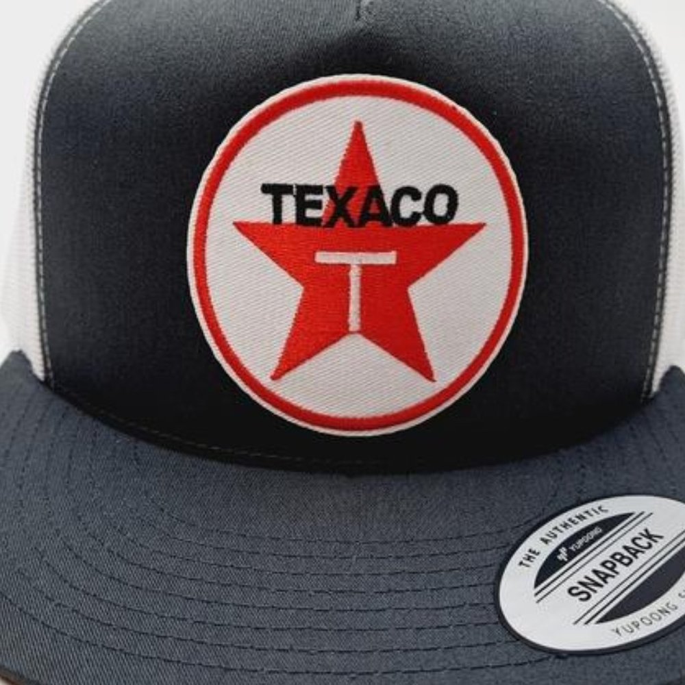 Texaco Embroidered Patch Flat Bill Trucker Mesh Snapback Cap Hat Retro Texas